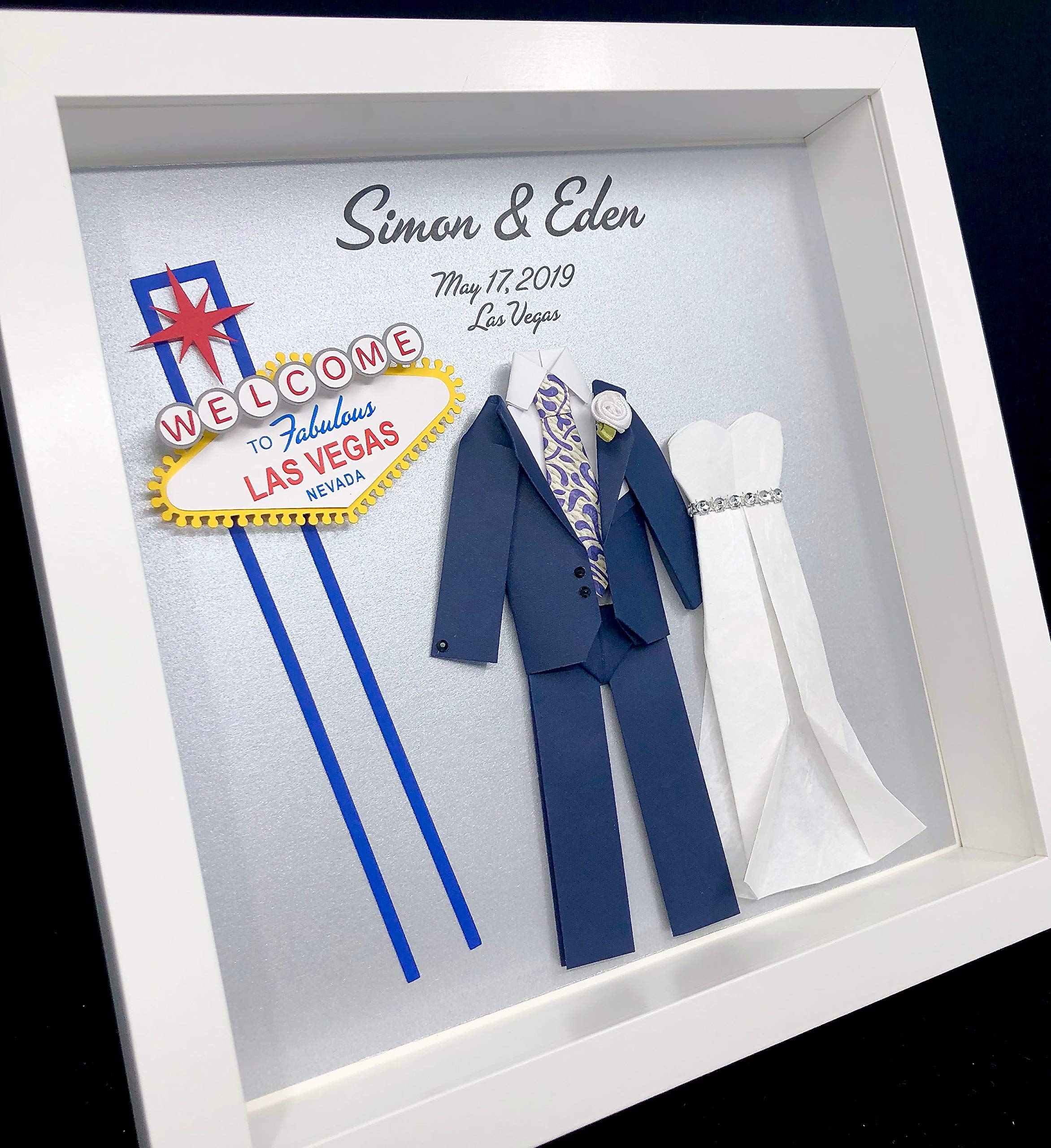 Personalized Las Vegas Wedding Gift - Custom Bride & Groom Frame Wall Art for Anniversary, First Year Paper Gift - Perfect for Home Decor & Romantic Couples Gifts
