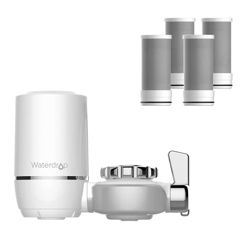 Premium Waterdrop Sink Water Filter - 320-Gallon Faucet Mount Filtration System | NSF Certified to Reduce Chlorine, Lead & Bad Taste | Includes 4 Replacement Filters | Perfect for Clean Drinking Water in Kitchen, RV & Office
