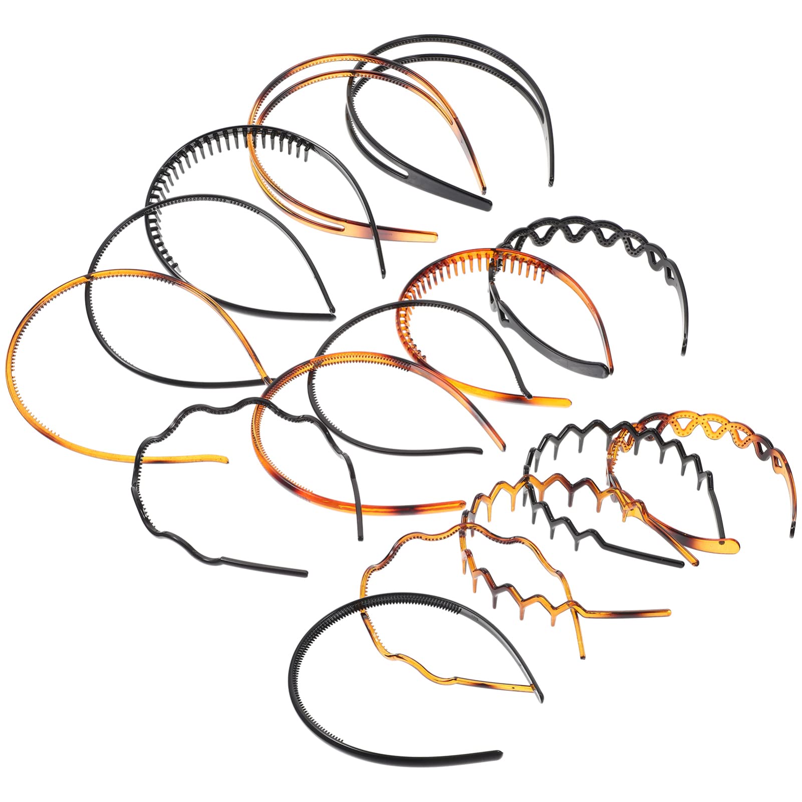 Beaupretty 15-Pack Thin Plastic Hair Bands with Teeth Comb for Men & Women - Non-Slip Headbands for Sports, Workouts, Yoga, and Daily Styling (Shark Tooth Design)