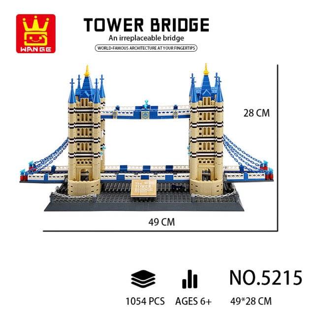 Wange Architecture London England Tower Bridge Building Blocks Set - Perfect for Kids, Collectors & Home Decoration | STEM Educational Toy & Gift for Model Enthusiasts