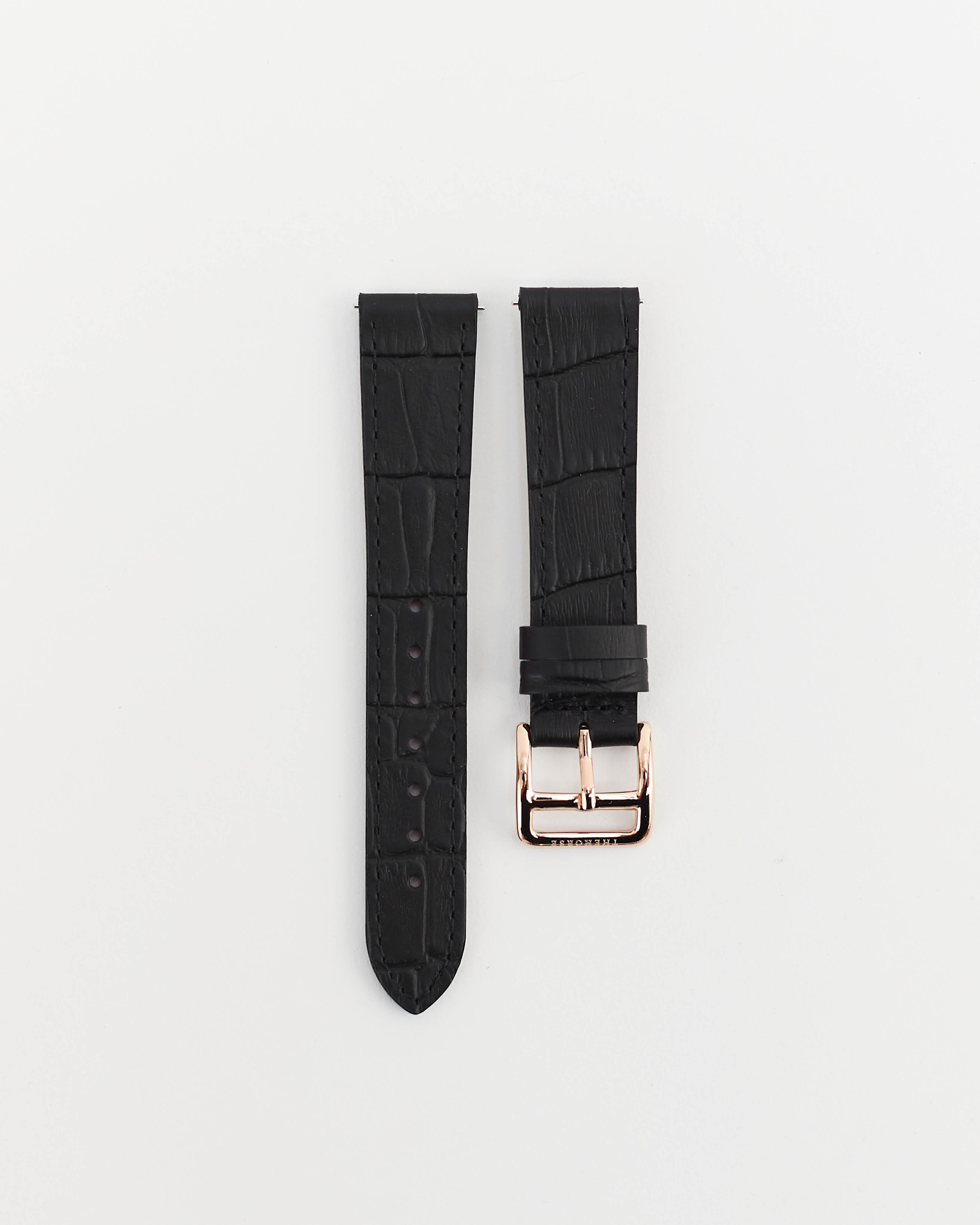 Premium 18mm Black Alligator Leather Watch Strap with Rose Gold Buckle - Elegant Dress Watch Band Replacement for Women & Men | Perfect for Formal Events, Business Meetings & Special Occasions