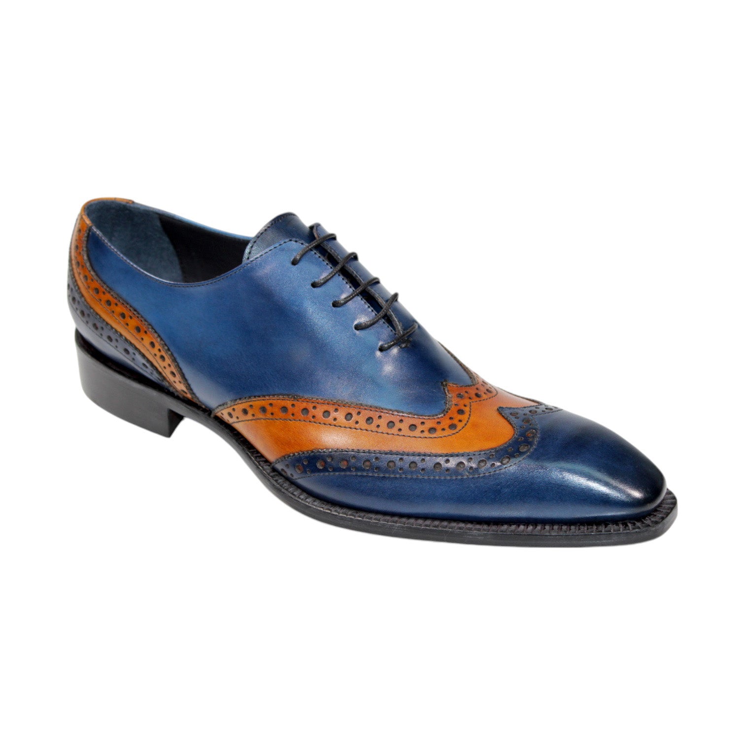 Duca Di Matiste Andora Navy Gold Luxury Men's Dress Shoes | Formal Business Oxfords for Weddings & Office Wear