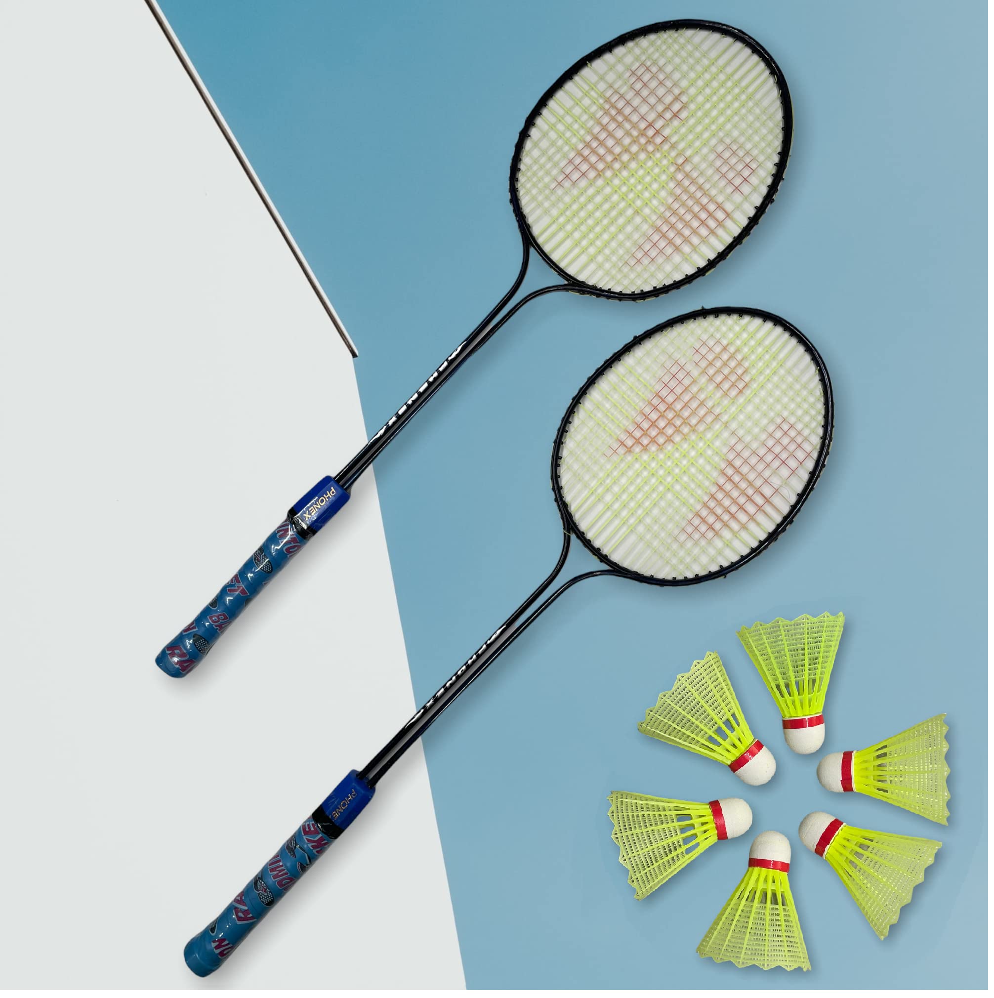 LIVOX Double Shaft Badminton Racket Set - 2 Premium Racquets & 6 Durable Nylon Shuttlecocks for Indoor/Outdoor Sports, Backyard Games & Family Fun
