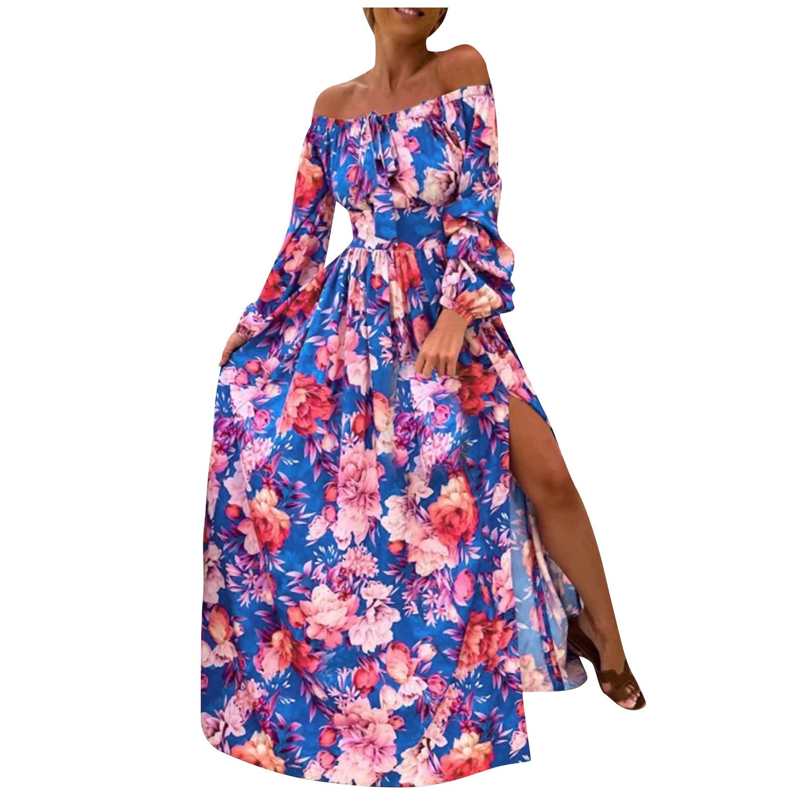 Women's Boho Floral Smocked Dress - Casual Summer Beach Flowy Sundress with Puff Sleeves | Perfect for Vacations, Music Festivals & Outdoor Dates