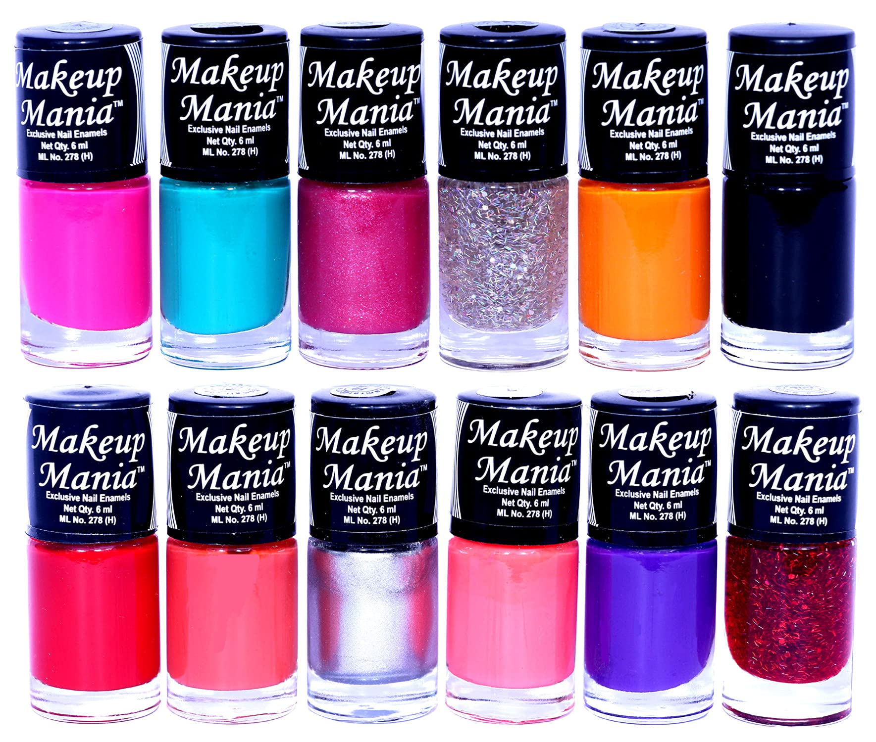 Makeup Mania 12-Piece Nail Polish Set - 6ml Each, Multicolor Combo No.5 - Long Lasting Nail Lacquer for Home, Salon & Party Use