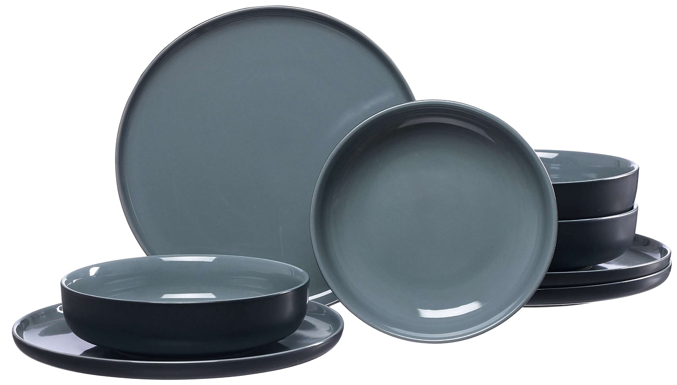 Premium 8-Piece Black Stoneware Dinner Set - 4 Dinner Plates & 4 Soup Bowls by Ritzenhoff & Breker Jasper | Elegant Tableware for Family Dinners, Dinner Parties & Restaurant-Style Dining