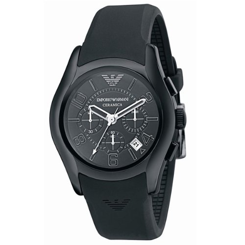 Emporio Armani Men's Black Ceramic Chronograph Watch with Silicone Strap - AR1430 | Luxury Dress & Casual Timepiece for Business, Date Night & Everyday Wear