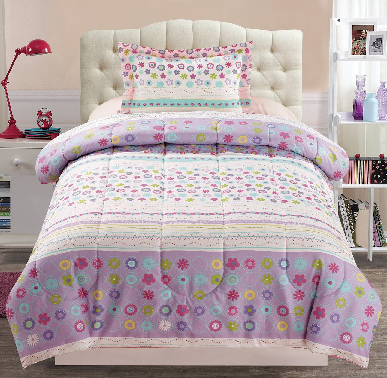 Purple Floral Kids Comforter Set - Twin Size for Cozy Bedroom Decor