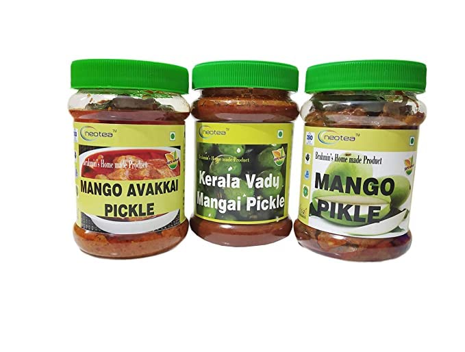 Authentic Kerala Mango Pickles Combo Pack - Homemade Avakkai, Vadu Mangai & Mango Pickles (900g) | South Indian Spicy Pickles for Rice, Curry & Snacks | Vegan & Gluten-Free