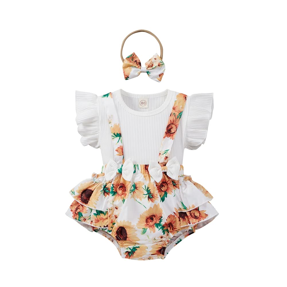 Newborn Baby Girl Clothes Set - Floral Romper Dress with Ruffled Sleeves & Headband | Cute Infant Outfit for Photoshoots, Parties & Special Occasions
