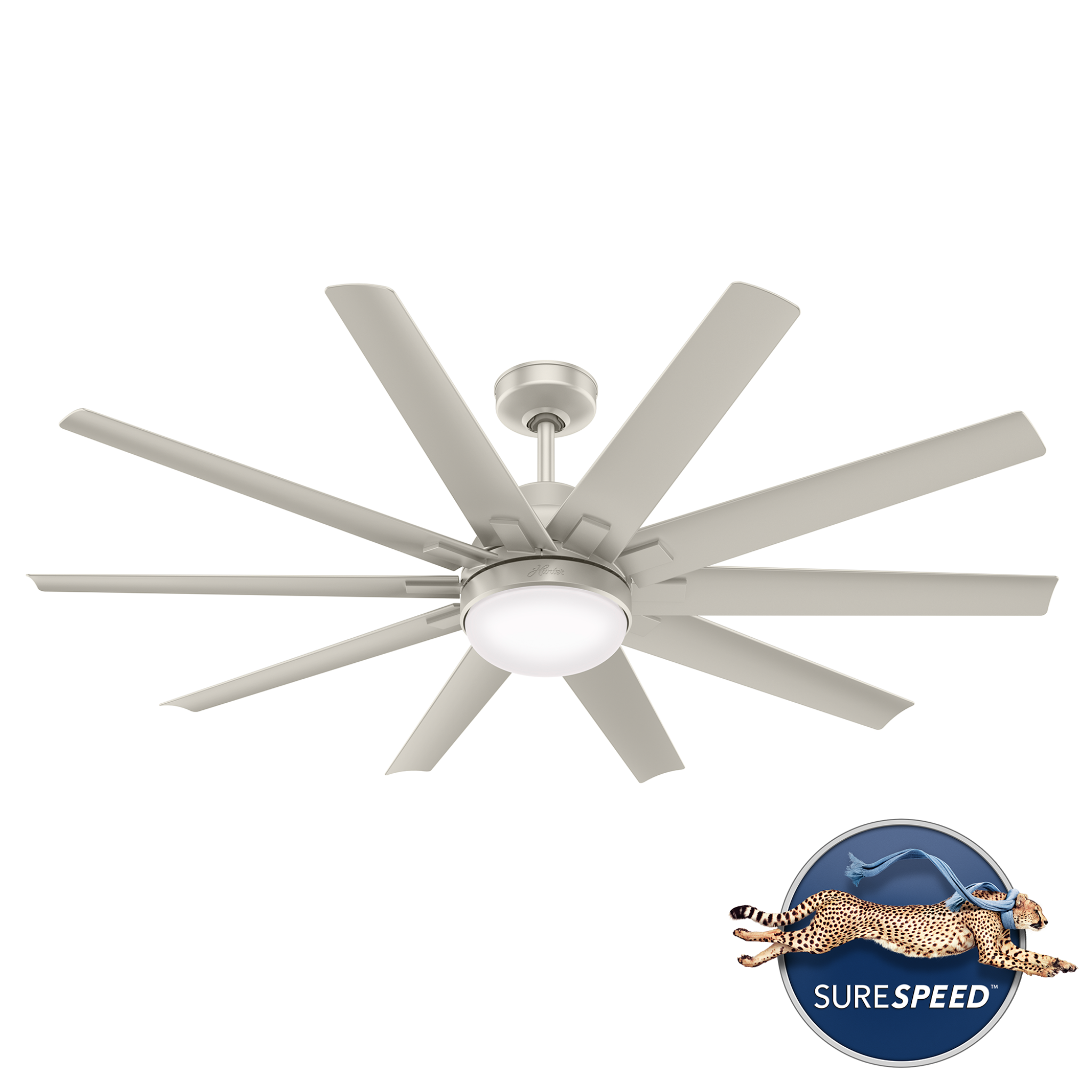 Hunter Overton 60 Inch Outdoor Ceiling Fan - Brushed Nickel/Chrome Finish - Durable Weatherproof Design for Patio, Deck, and Covered Porch Areas