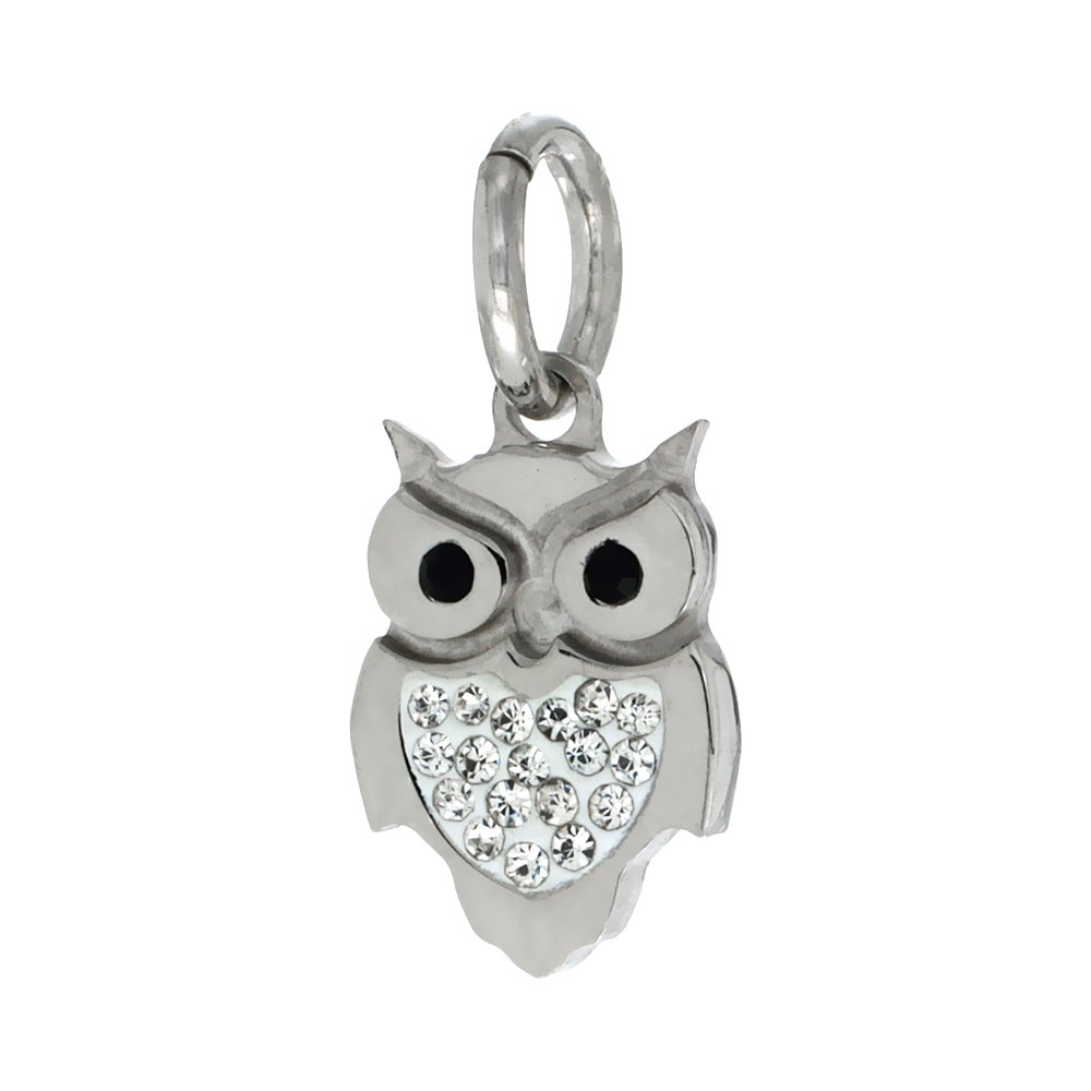 Sterling Silver Owl Charm with Swarovski Crystals - Jewelry Making & Gifts