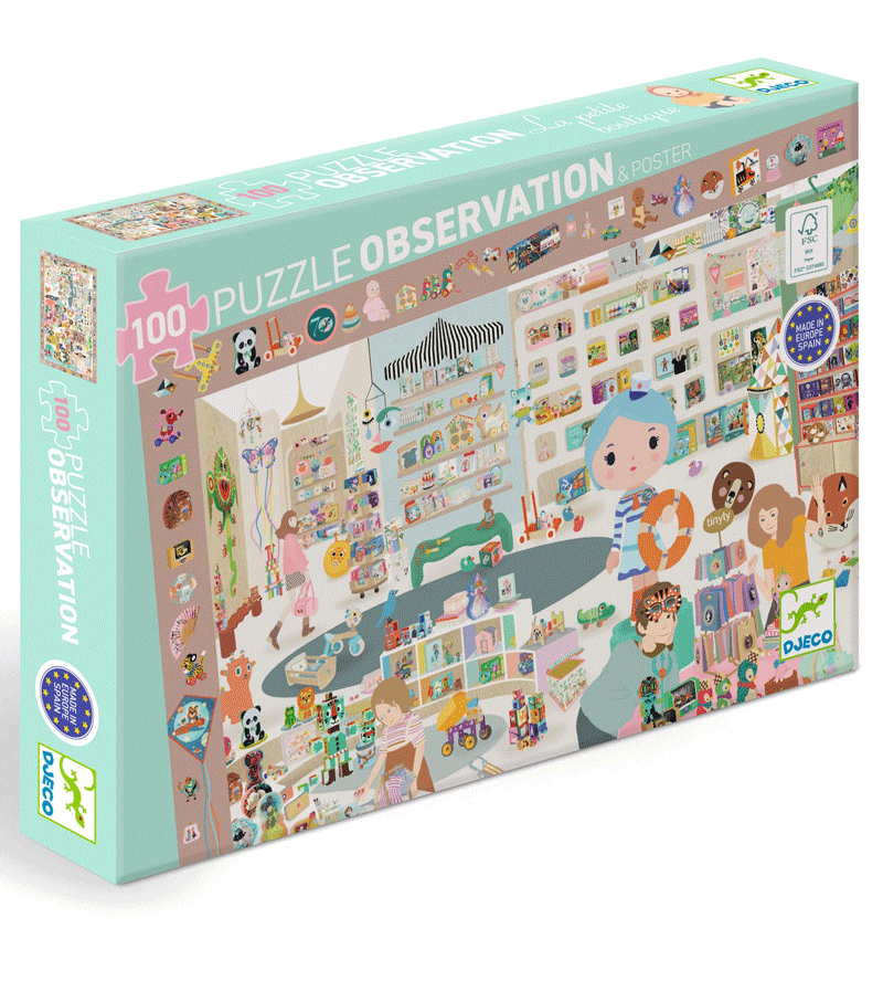 100-Piece The Little Djeco Shop Observation Puzzle - Educational Wooden Jigsaw for Kids Ages 3-6 | Perfect for Family Game Night & Preschool Learning Activities