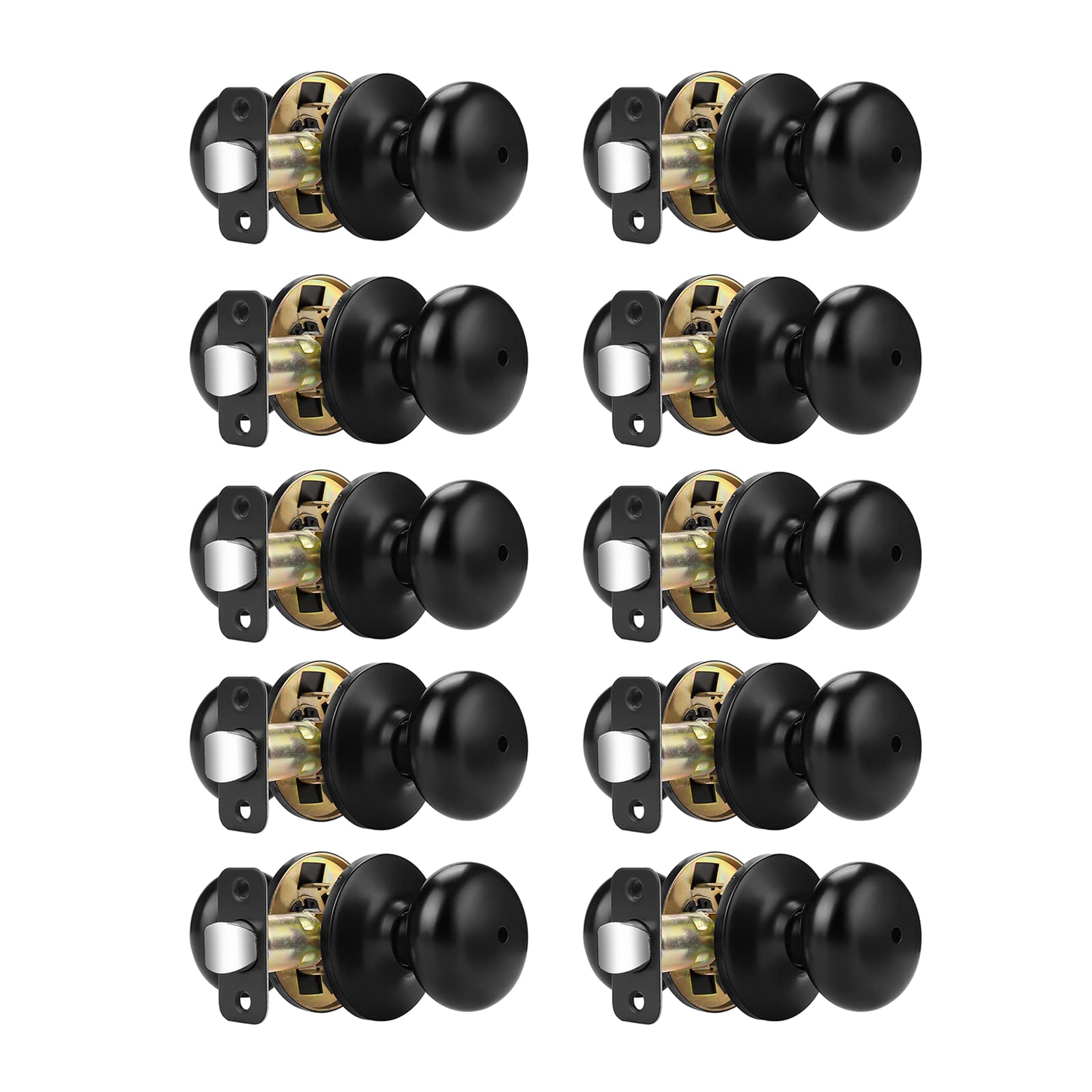 Probrico Keyless Privacy Door Knobs - 10 Pack Black Interior Door Handles for Bathroom & Bedroom, Solid Adjustable Latch, Universal Fit - Perfect for Home, Office, and Apartment Security