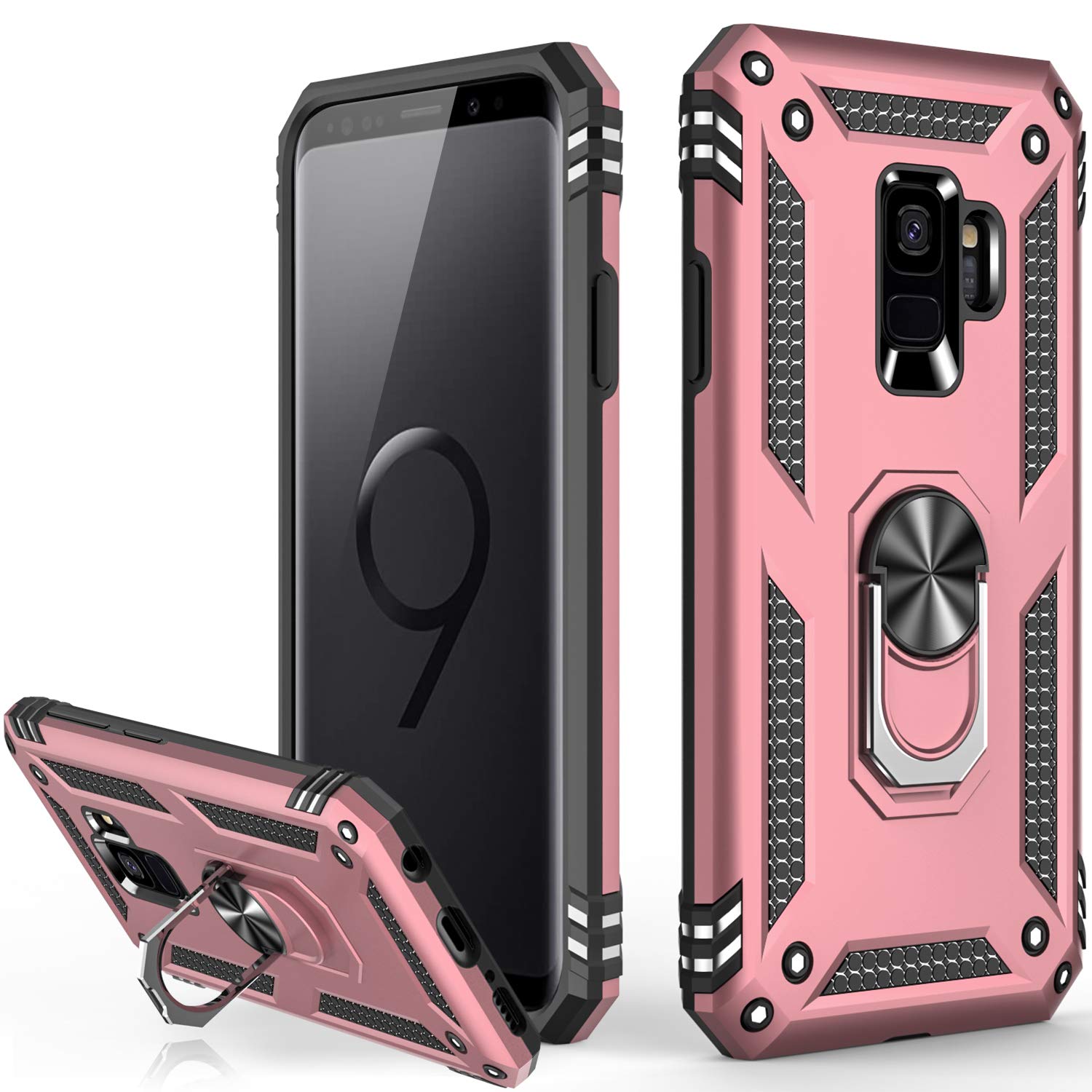 LUMARKE Galaxy S9 Case with Magnetic Ring Kickstand - 16ft Drop Tested, Military Grade Protection, Rose Gold - Compatible with Car Mount Holder for Secure Hands-Free Use While Driving