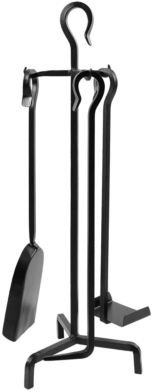 Berlin 4-Piece Mini Fireplace Stove Tool Set - Compact Fireplace Accessories for Home, Camping & Outdoor Use - Includes Poker, Brush, Shovel & Tongs