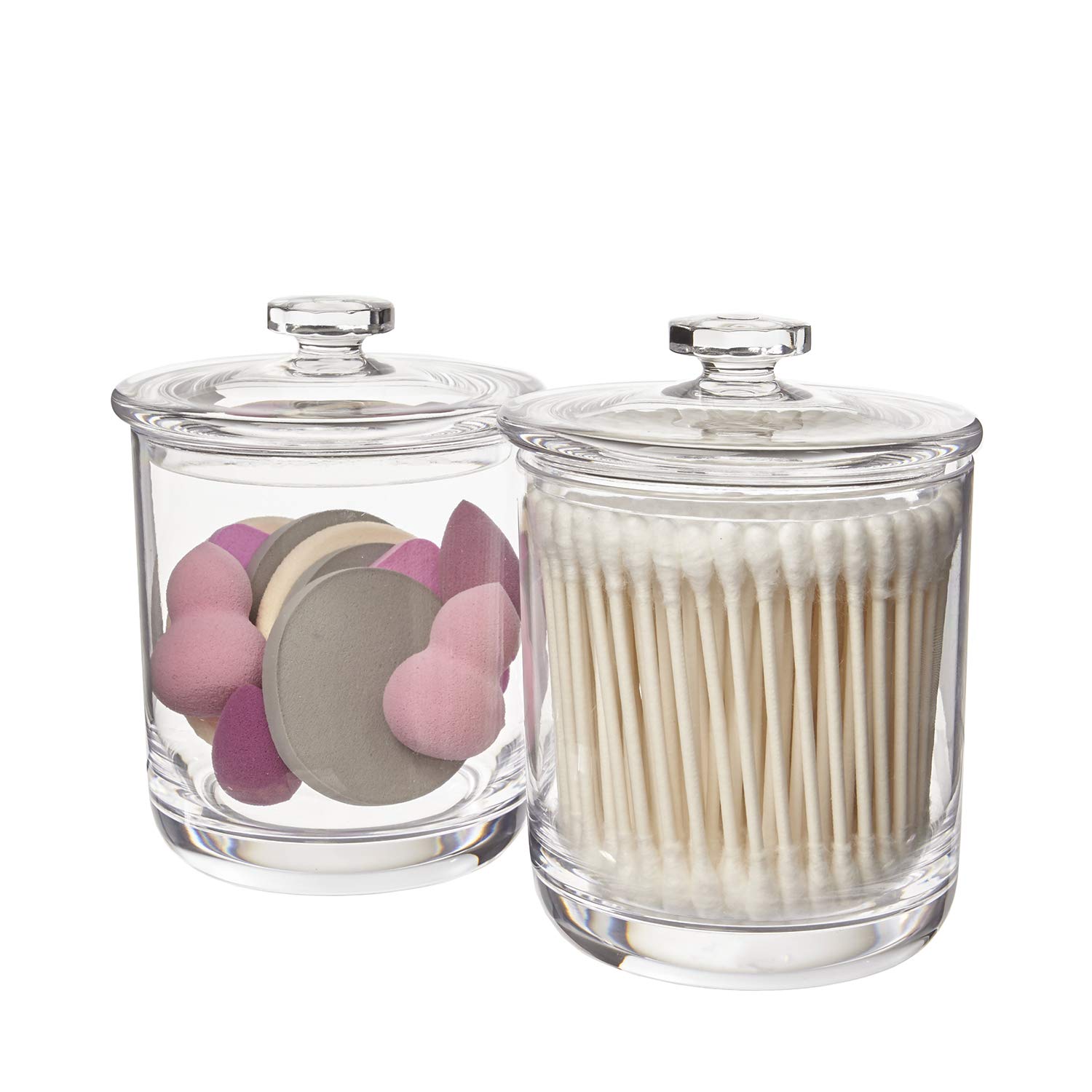 STORi 2-Pack Premium Quality Q-Tip & Cotton Ball Holders - 15 oz Clear Plastic Apothecary Jars with Airtight Lids - Perfect for Bathroom Vanity Organization, Makeup Storage & Travel Essentials - Set of 2
