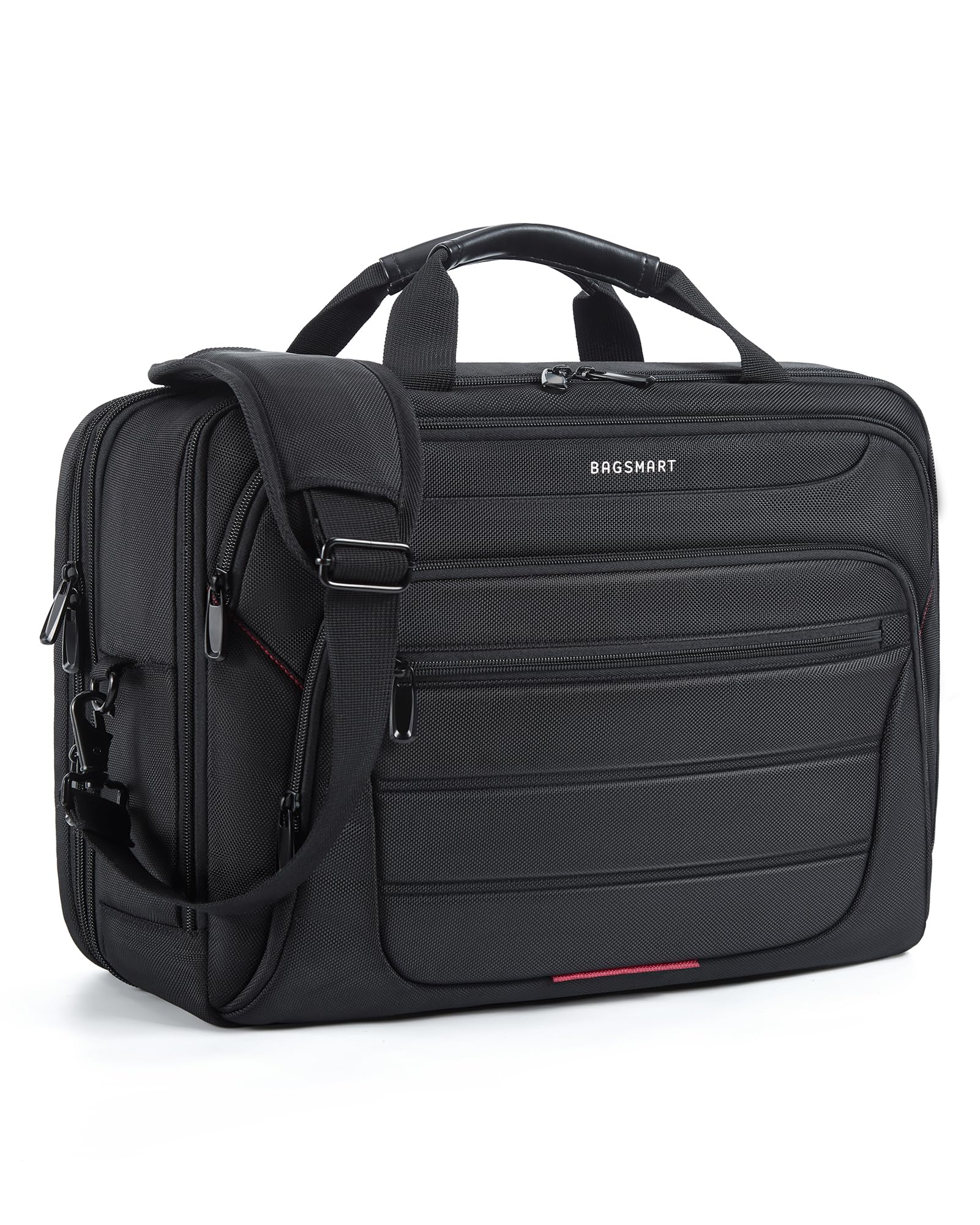 BAGSMART 17.3 Inch Expandable Laptop Briefcase for Men - Water-Resistant Business Travel Computer Bag with USB Charging Port - Perfect for Office, Commuting & Airplane Carry-On (Black)