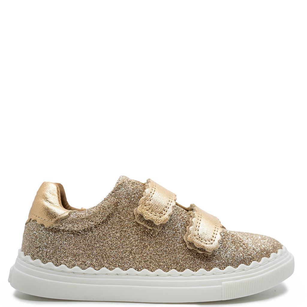 Gold Glitter Velcro Sneakers for Women - Comfortable & Stylish Casual Shoes for Walking, Running, and Everyday Wear