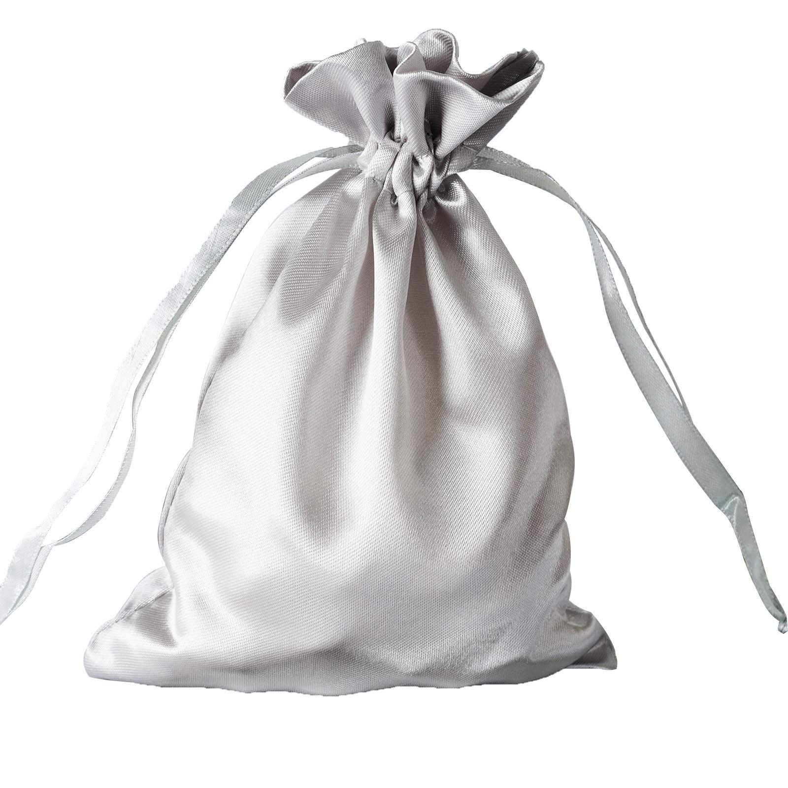 60 Pcs 5x7 Inch Silver Satin Drawstring Bags - Wedding Party Favors, Jewelry Pouches, Candy Gift Bags for Bridal Showers, Baby Showers & Birthday Parties