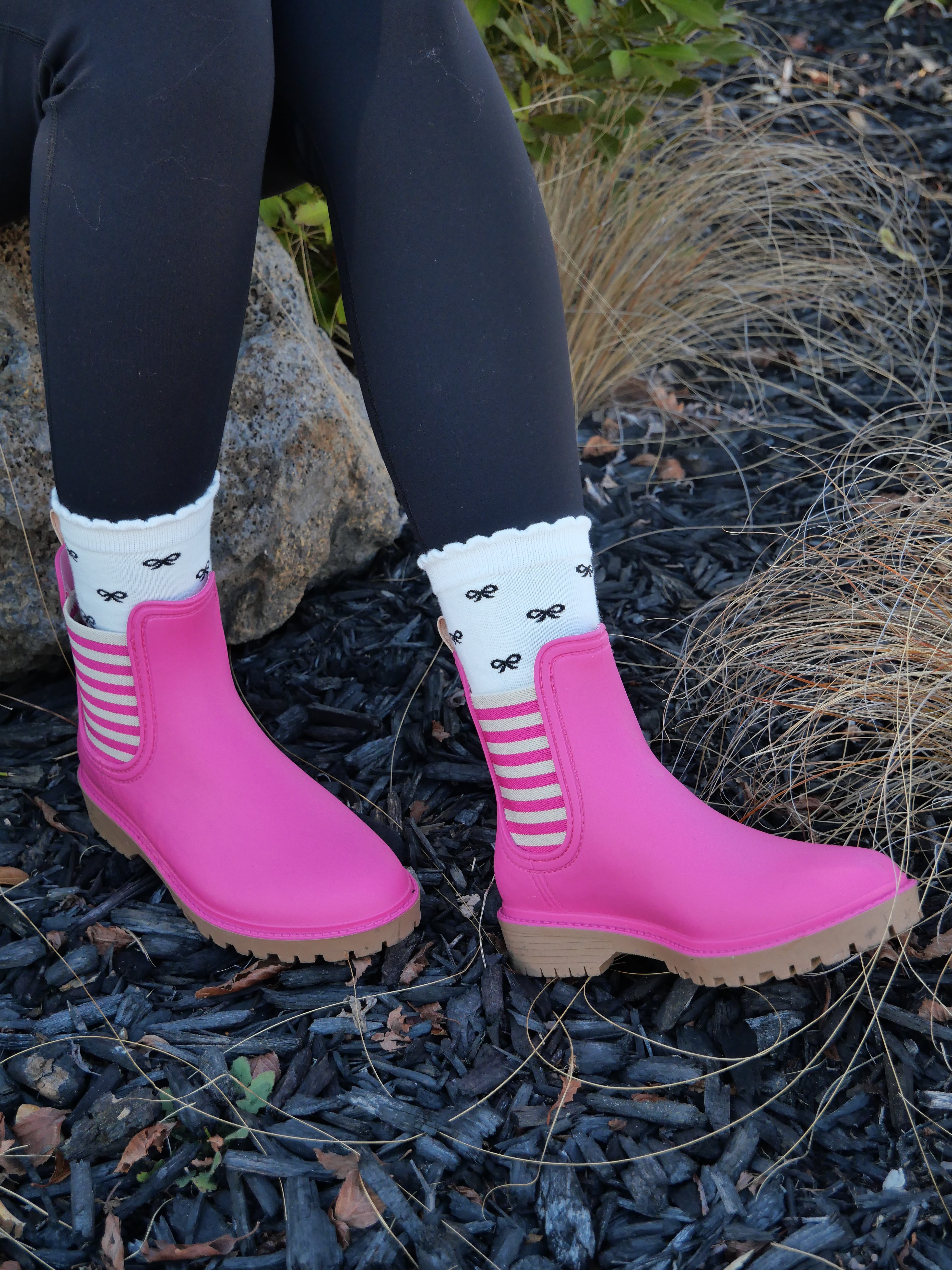Diana Ferrari Laurina Women's Waterproof Rain Boots - Fuchsia Stripe Design for Outdoor, Gardening & Wet Weather
