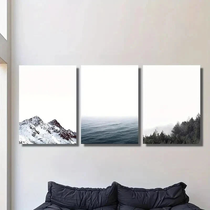 3-Piece Nordic Mountain Metal Wall Art Prints - Ready to Hang Landscape Decor for Living Room, Bedroom & Office