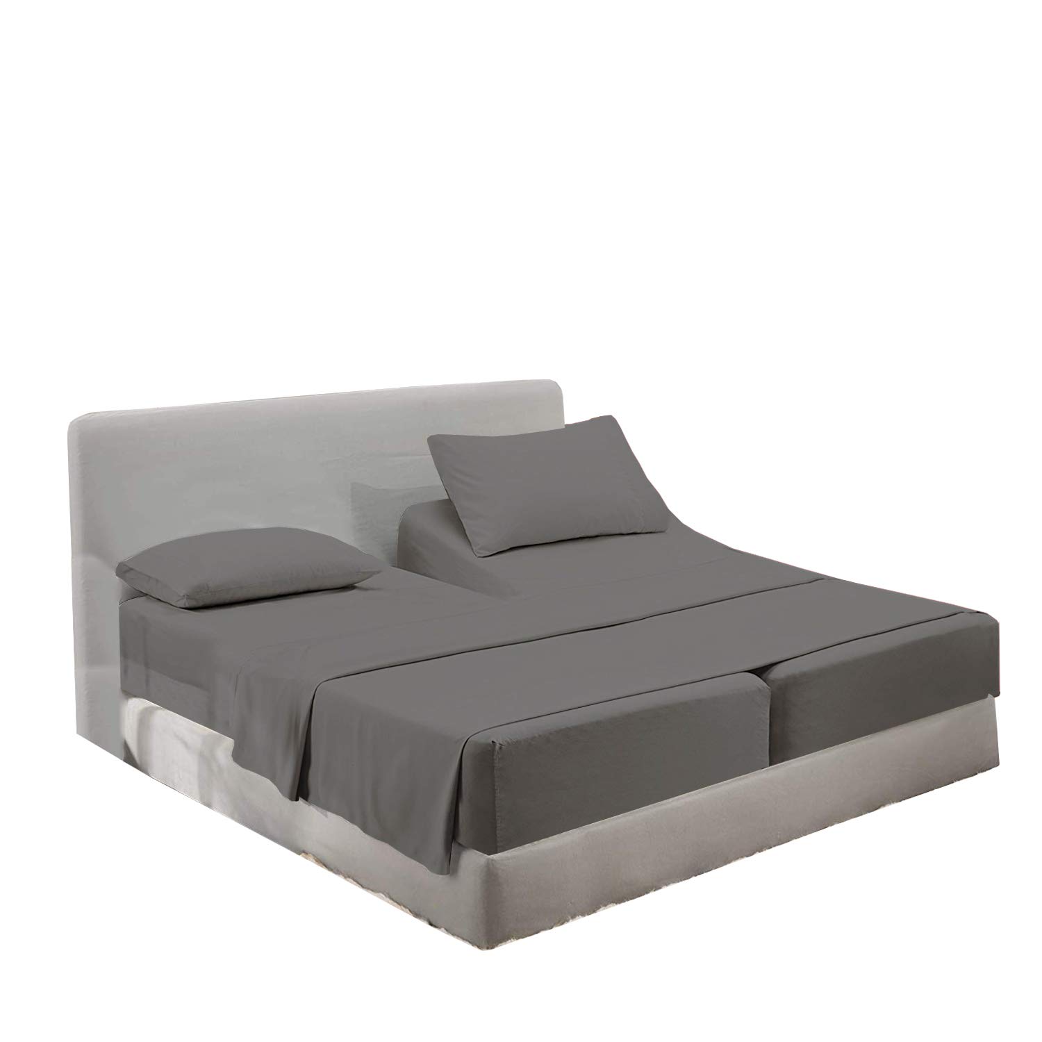 Premium 100% Giza Egyptian Cotton Split King Sheets Set - 5 Piece Adjustable Bed Sheets for Twin XL - Ultra Soft & Breathable (Dark Grey) - Perfect for Adjustable Beds with 15