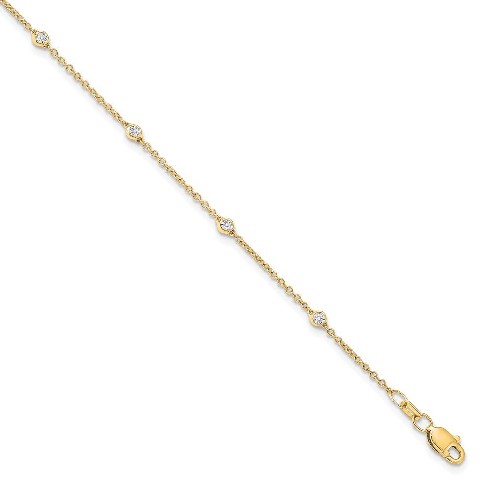 14K Yellow Gold Lab-Grown Diamond VS/SI Clarity D-F Rolo Station Anklet (0.203ct) - Elegant Everyday Jewelry for Women, Perfect Gift for Anniversary & Special Occasions