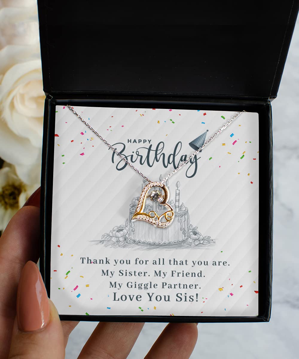 Happy Birthday Necklace for Sister - Dancing Stone Heart Cross Wishbone Pendant with Message Card | Thoughtful Gift for Birthday, Christmas, Anniversary | Perfect for Parties, Special Occasions & Everyday Wear