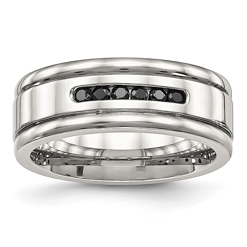 ICE CARATS 8mm Black Cubic Zirconia Stainless Steel Band Ring for Men - Wedding, Fashion Jewelry, Gifts for Dad, Husband & Boyfriend - Perfect for Anniversaries, Birthdays & Special Occasions