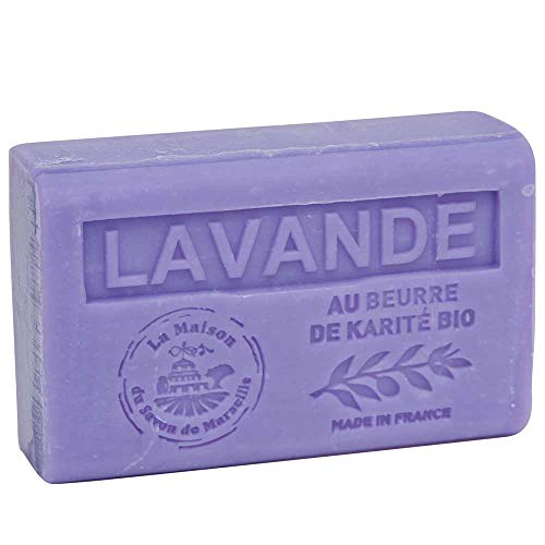 Lavender Shea Butter Soap 125g - Handmade Marseille Soap by Maison du Savon | Natural Moisturizing Bar for Dry Skin, Relaxing Bath & Aromatherapy Gift