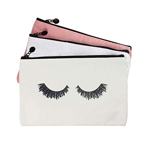 3-Piece Canvas Eyelash Makeup Bags with Zipper - Travel Cosmetic Pouches for Women & Girls, Small Makeup Organizer for Lashes & Beauty Essentials (Mix-3Pack) - Perfect for Travel, Gym, and Daily Makeup Storage