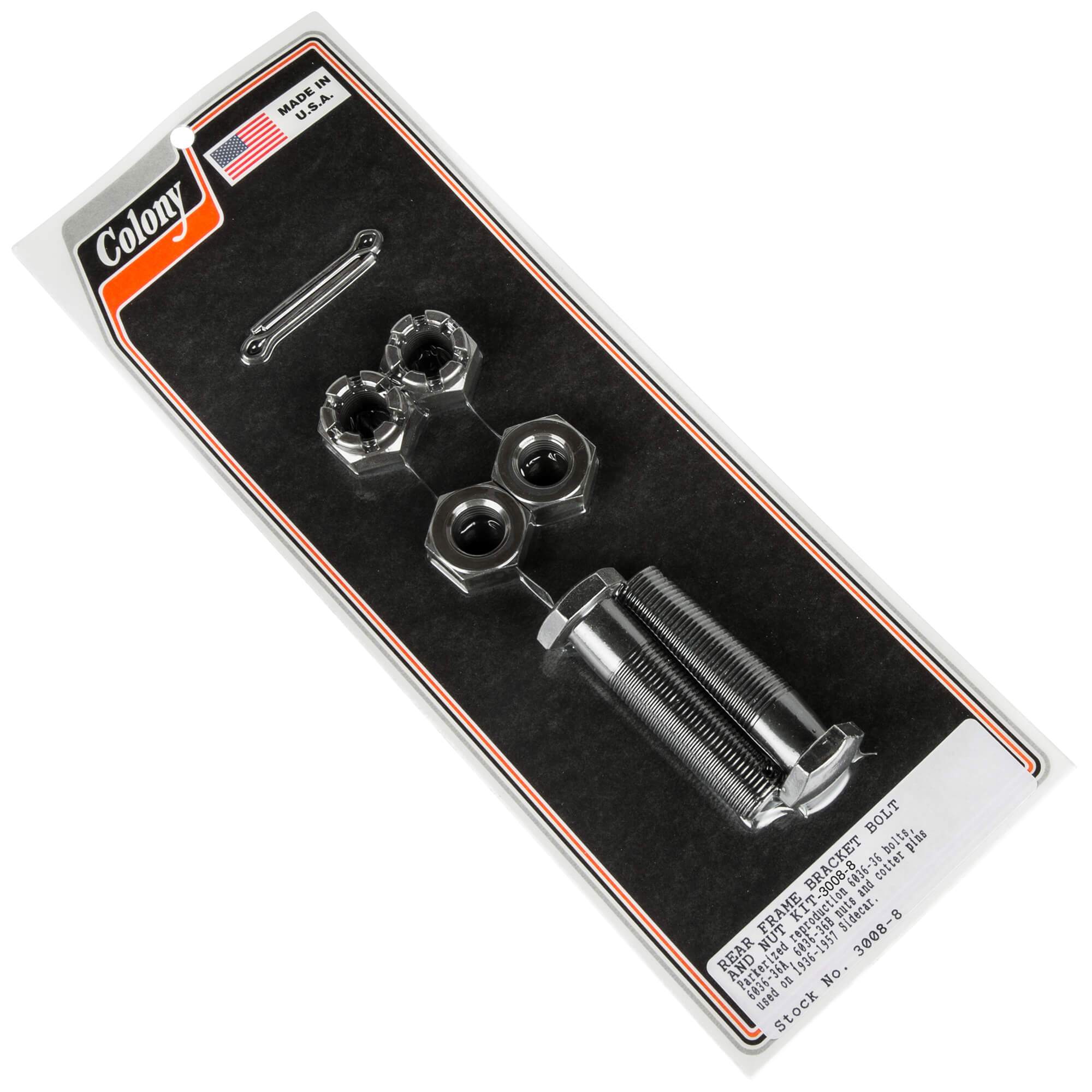 1936-1957 Harley Davidson Sidecar Rear Frame Bracket Bolt Nut Kit #3008 (8-Piece) - Parkerized Finish for Motorcycle Restoration & Sidecar Attachment