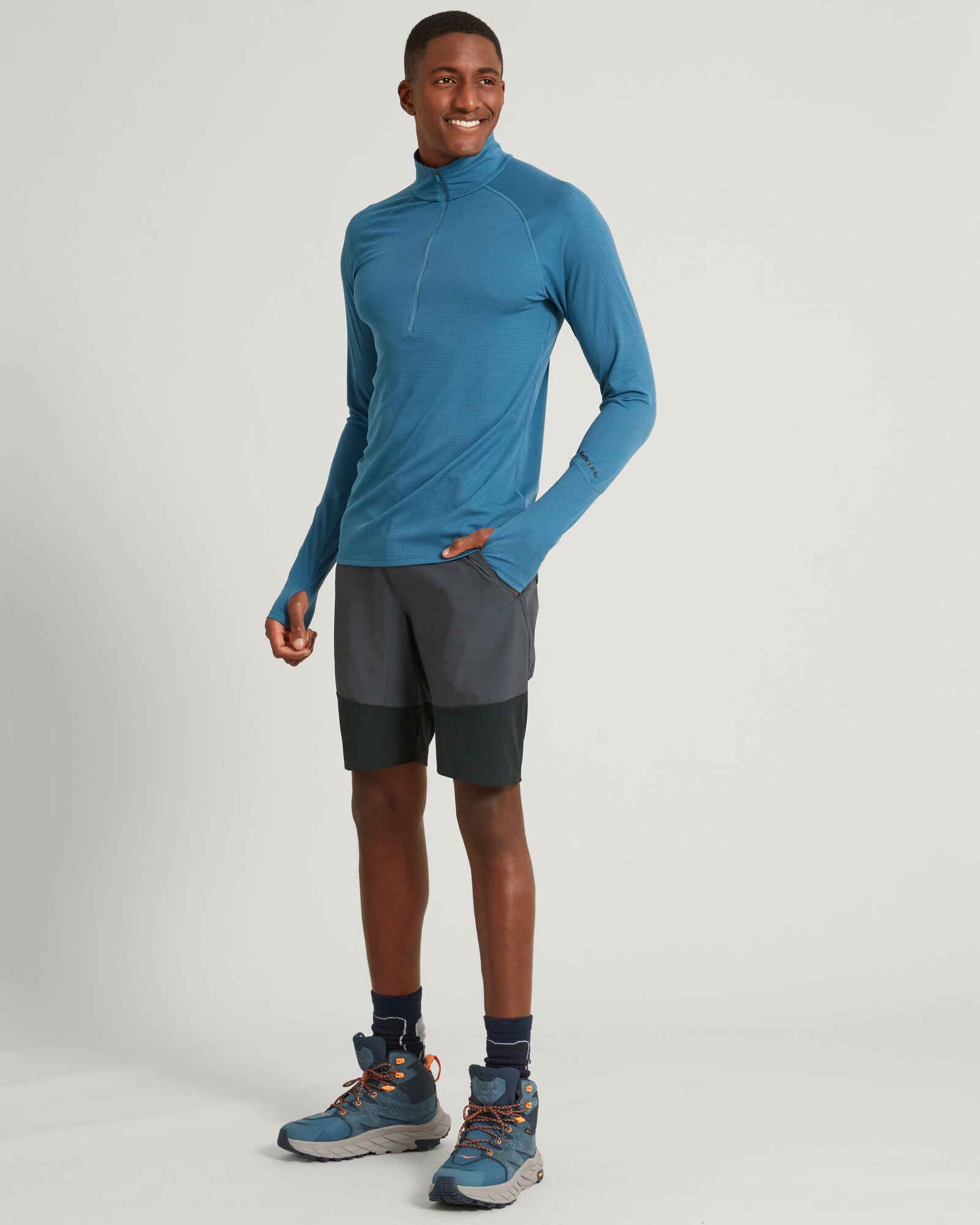 KMDAction Men's Long Sleeve Quarter Zip Pullover Shirt - Steel Blue | Athletic Performance & Casual Wear for Outdoor Activities & Workouts