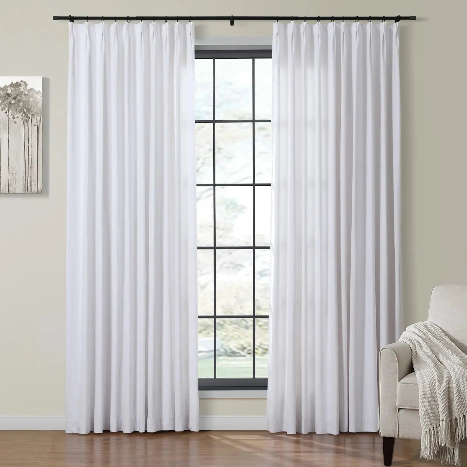 Birkin Velvet Pinch Pleat Blackout Curtains for Bedroom & Living Room - Luxurious Room Darkening Drapes for Home Decor