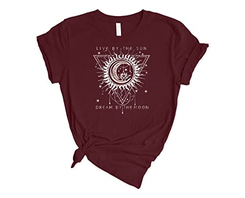 Live By The Sun Dream By The Moon T-Shirt | Stay Wild Moon Child Top | Bohemian Moon Shirt for Women | Perfect Gift for Moon Lovers & Free Spirits | Sun and Moon Graphic Tee for Yoga, Festivals & Boho Fashion