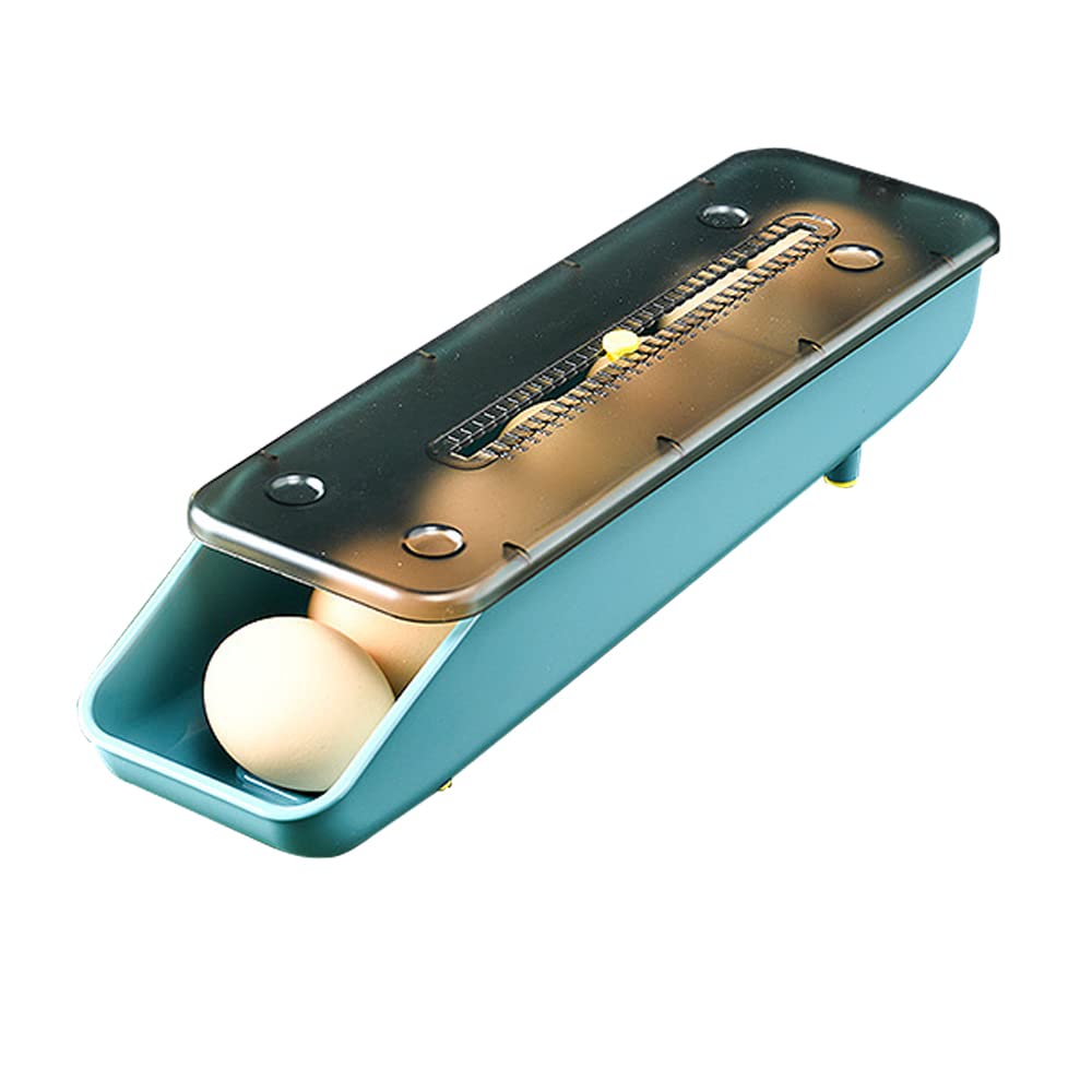 3-Color Automatic Slide Egg Storage Box - Drop-Proof Egg Tray & Holder for Kitchen, Fridge, Pantry Organization (Blue) - Perfect for Breakfast Meal Prep & Space Saving