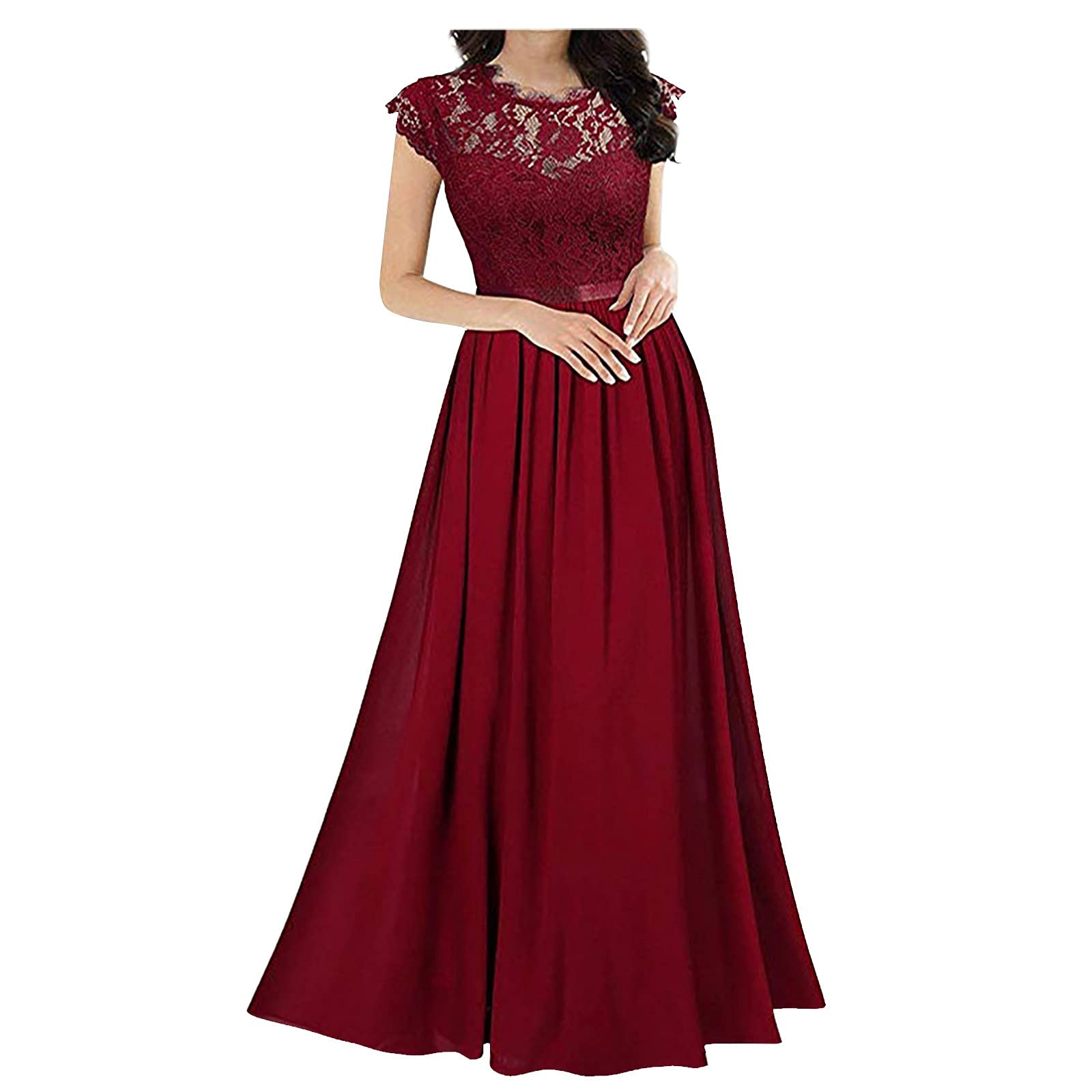 Elegant Women's Lace Wrap Dress with Chiffon Stitching - Long Formal Bridesmaid Gown for Wedding, Cocktail Party & Special Occasions | Perfect for Evening Events, Date Nights & Formal Gatherings