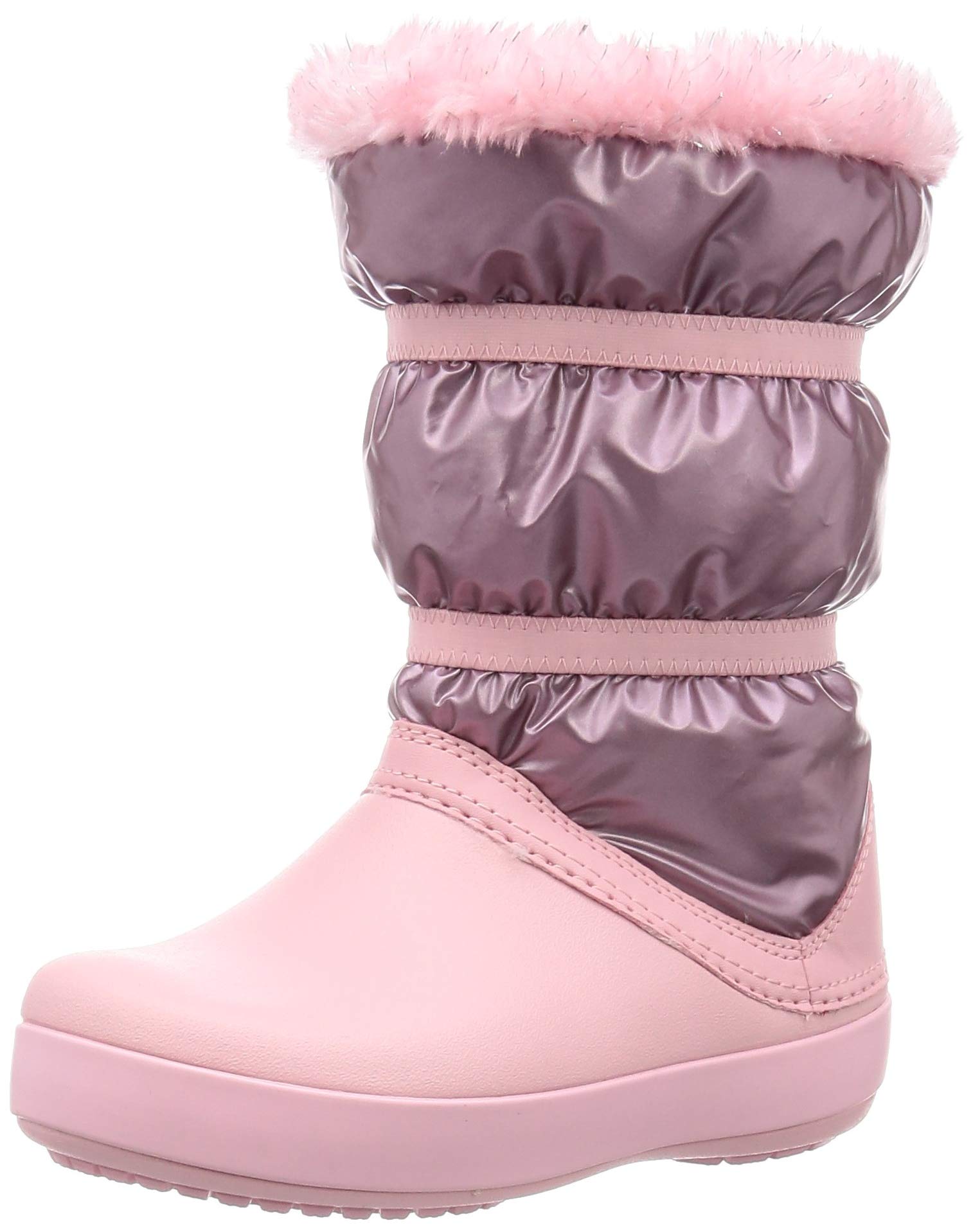 Crocs Crocband LodgePoint Metallic Snow Boots for Kids - Waterproof Winter Boots with Rose Gold Finish | Perfect for Snow Play, Outdoor Adventures & Cold Weather Activities (Size 1 M US Little Kid)