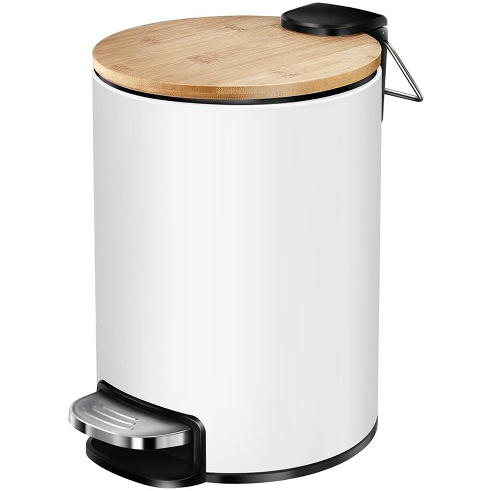 Stainless Steel Step Trash Can with Bamboo Lid - 3L Compact Waste Bin for Kitchen, Bedroom, Office - Space Saving Design for Small Spaces & Home Organization