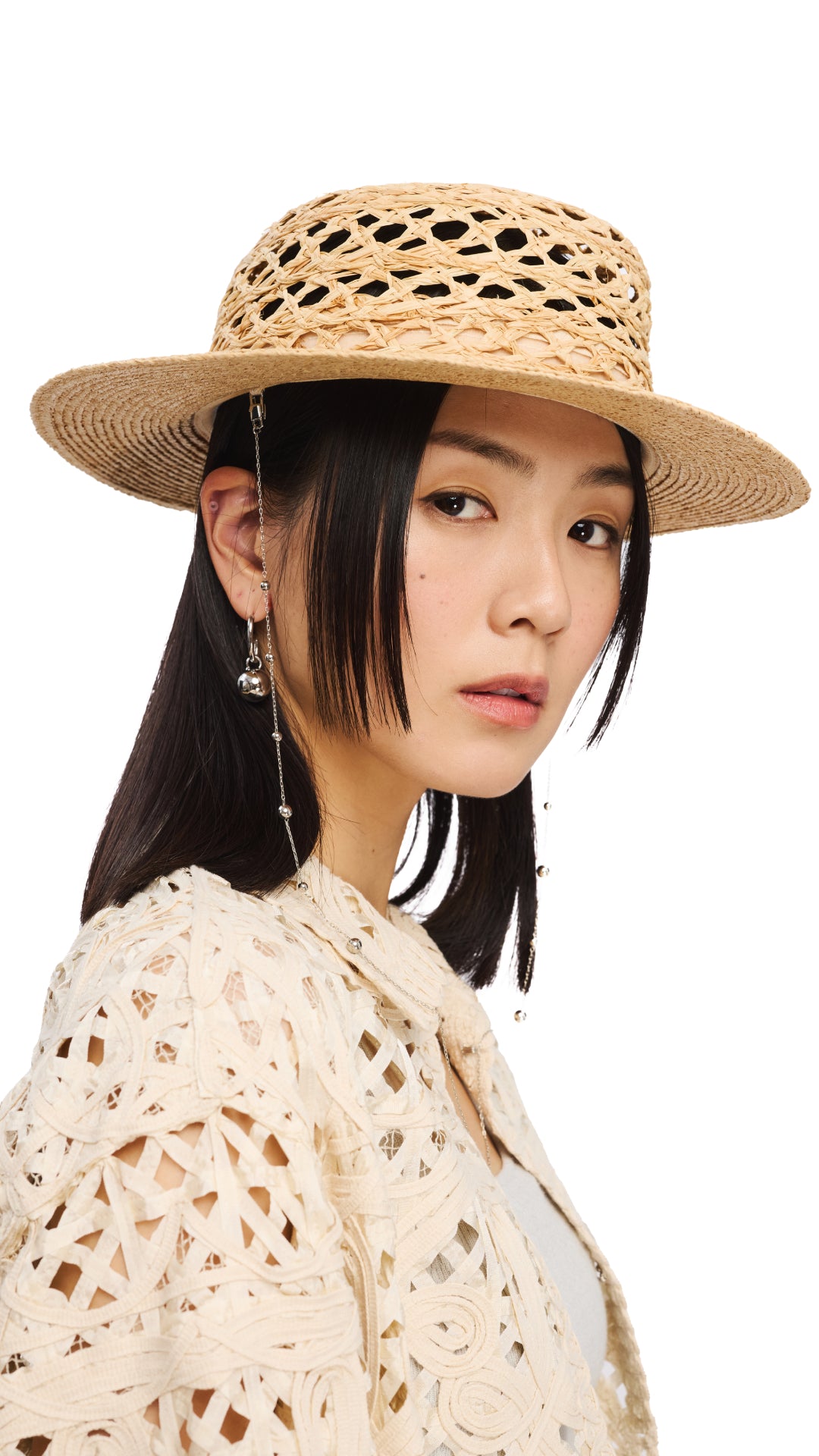 Stylish Raffia Straw Hat with Adjustable Hat Chain - Perfect for Beach, Summer Outfits & Outdoor Activities