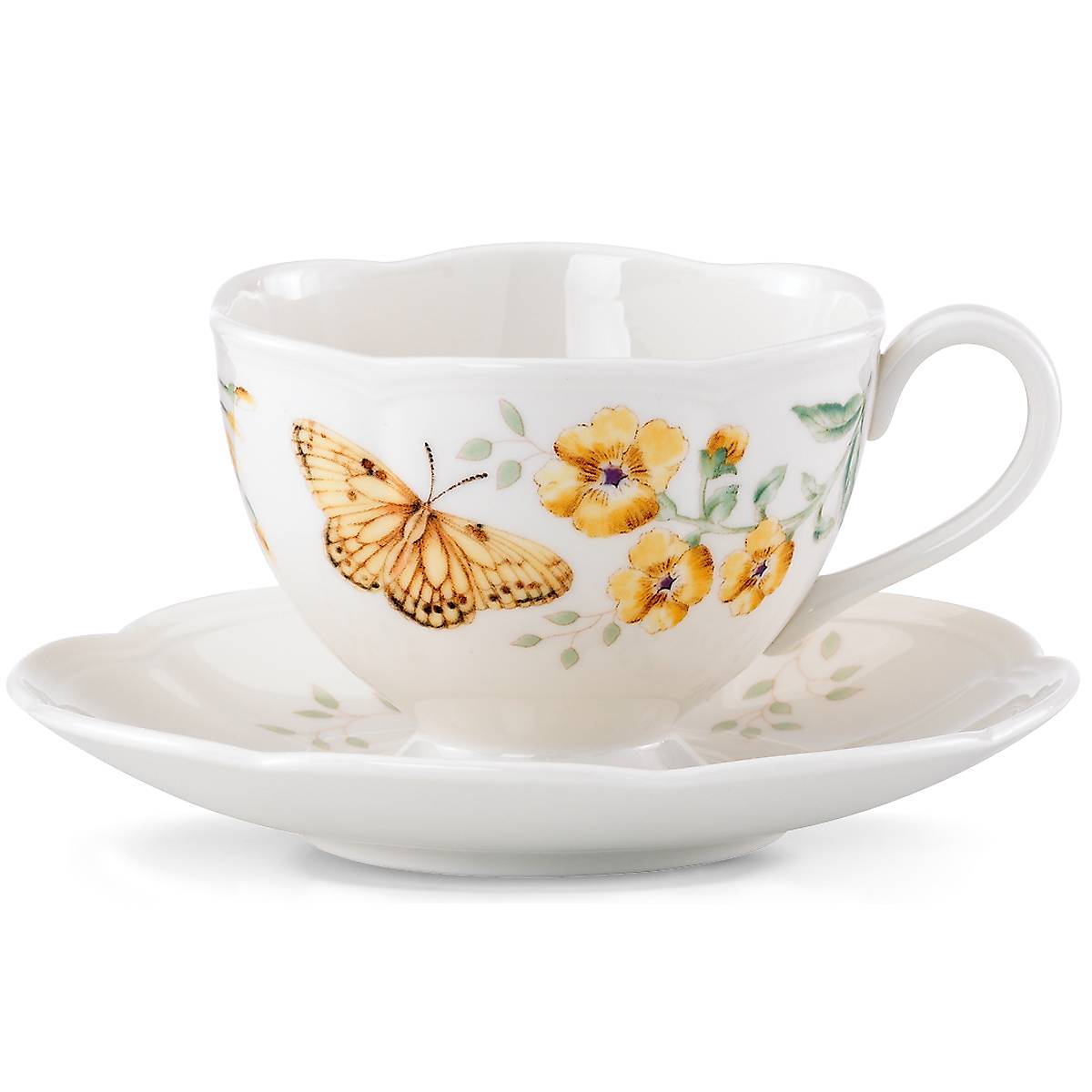 Butterfly Meadow Fritillary Tea Cup and Saucer Set - Floral Porcelain Tea Set for Afternoon Tea, Home Decor, and Gift Giving