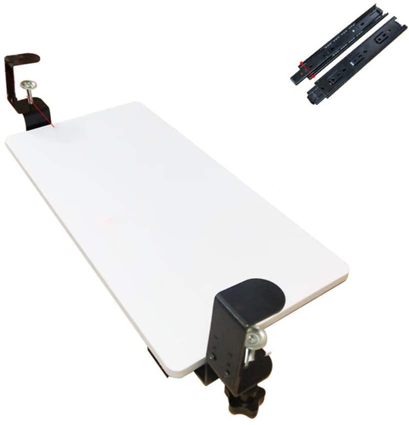 Ergonomic Under Desk Keyboard Tray with Clamp-On Mount - No Drilling Retractable Slide-Out Drawer for Computer Desks (50x25cm) - Perfect for Home Office Workspace & Gaming Setup