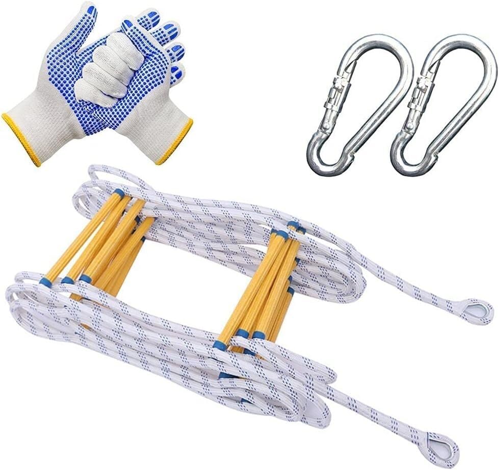NAKEAH Fire Escape Rope Ladder with Hook, 8m/26.2ft Lightweight & Reusable Nylon Safety Ladder for Emergency, Training, Climbing - Perfect for Home Safety, Outdoor Adventures, and Survival Preparedness