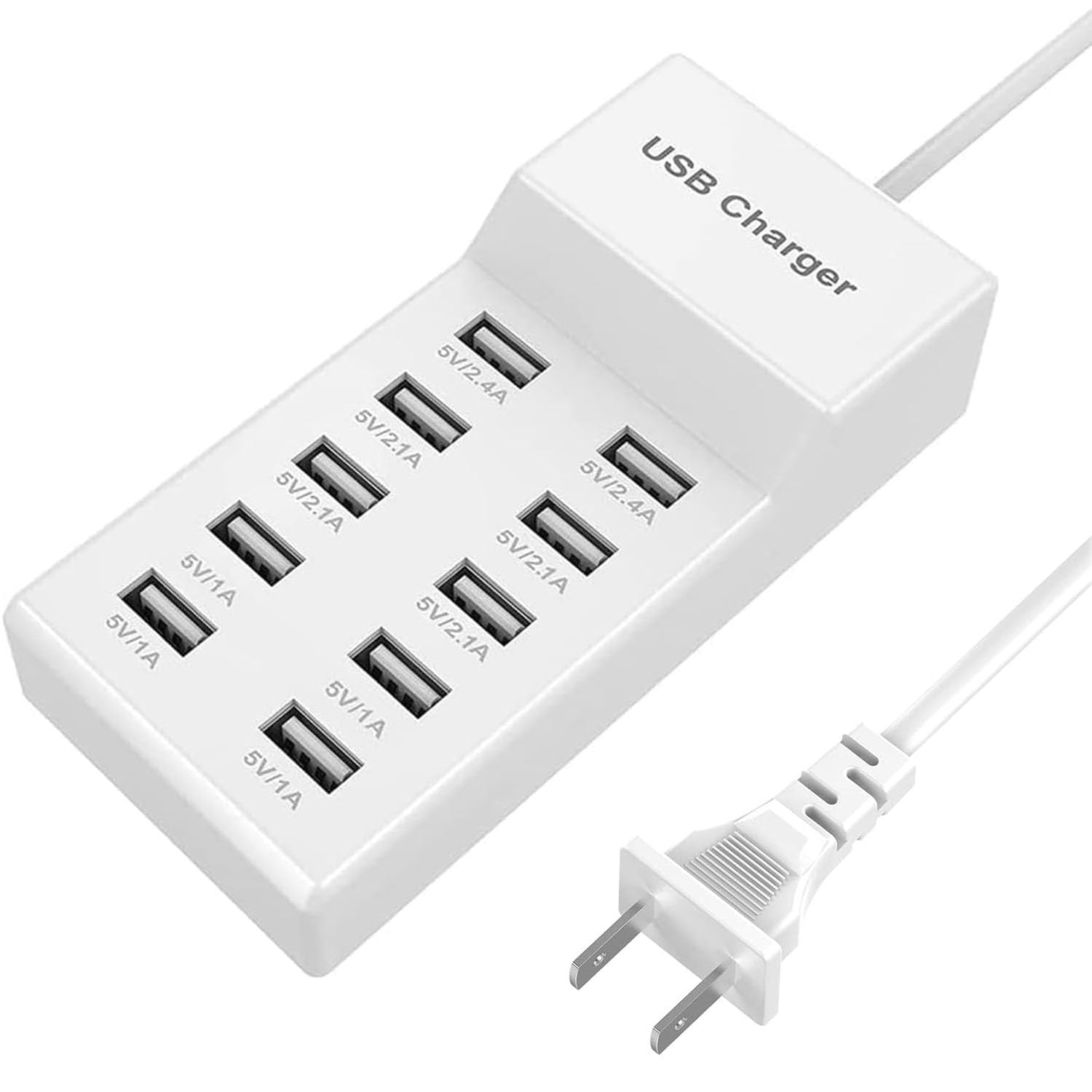 10-Port USB Charging Station 40W Desktop USB Hub - Fast Multi-Port Charger for iPhone, Samsung, Google Pixel, Huawei, LG, Tablets & More - Perfect for Home, Office & Travel Charging Multiple Devices Simultaneously