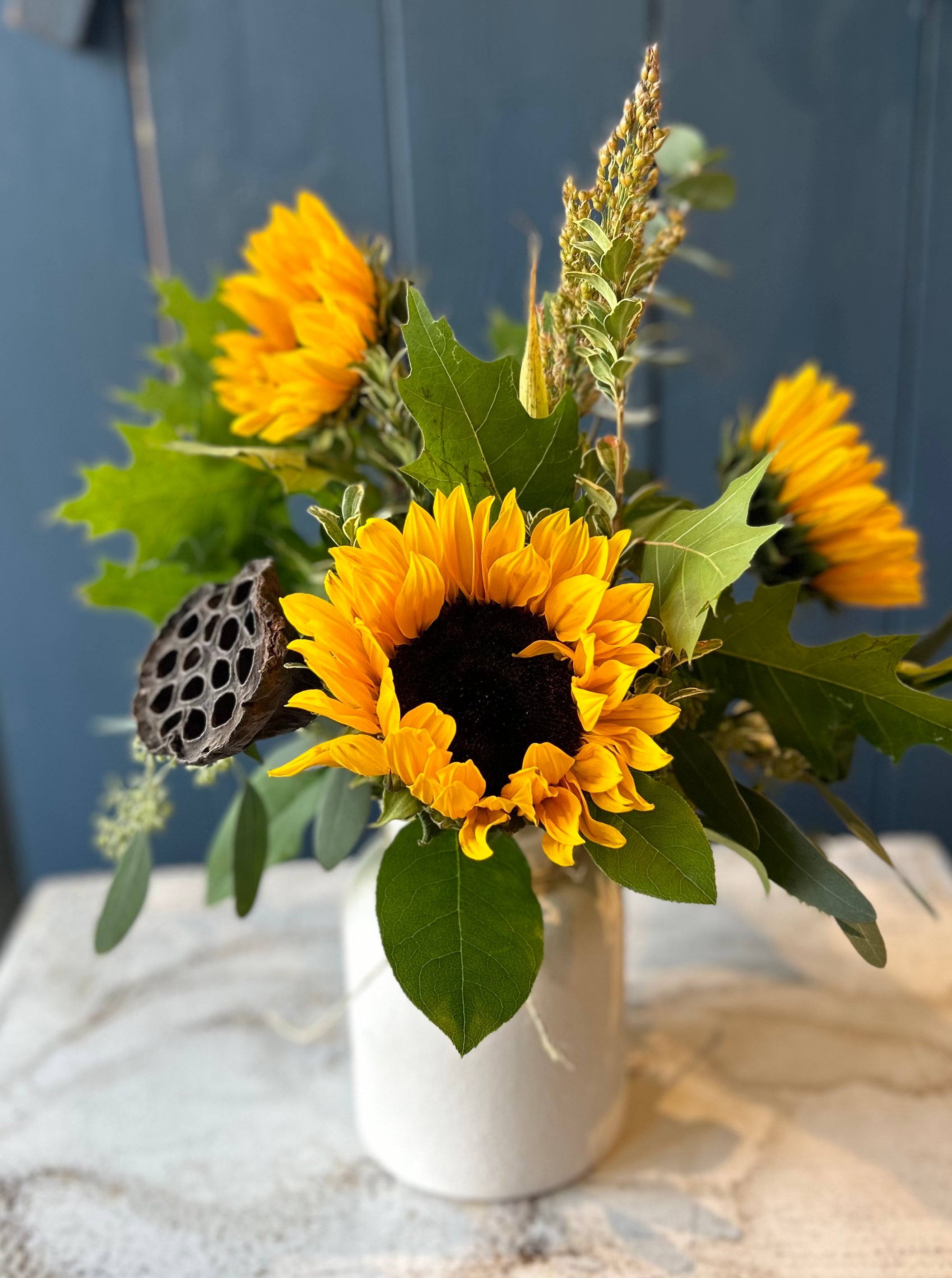 3 Sunflowers in Ceramic Vase - Handcrafted Home Decor for Living Room, Dining Table & Office Desk - Perfect Gift for Housewarming, Birthday & Anniversary