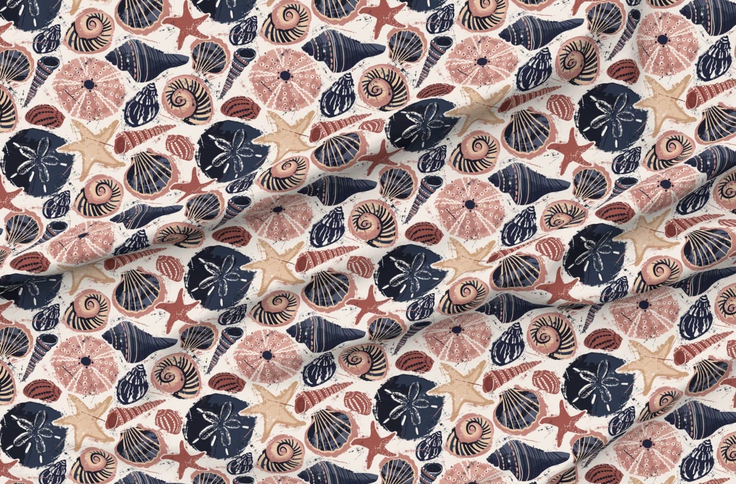 Seashells Sand Large Shells Printed Minky Fabric by The Yard - Soft Plush Fabric for Sewing Baby Blankets, Quilt Backing & DIY Home Decor Projects
