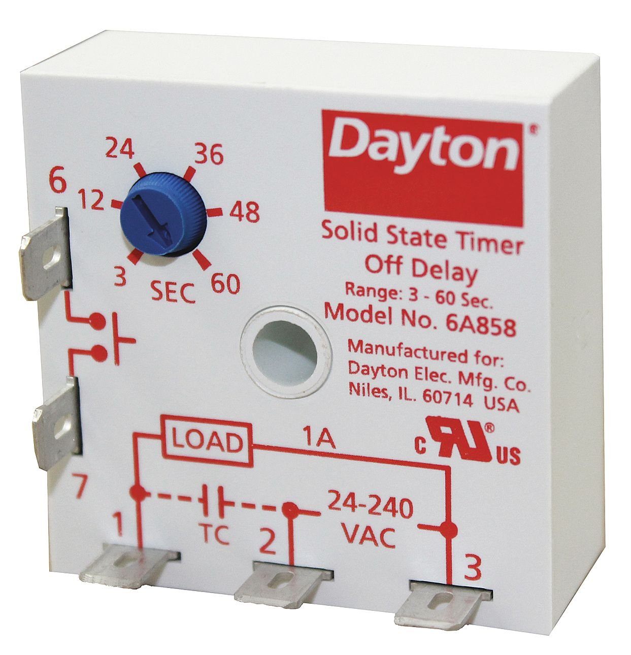 Dayton Encapsulated Timer Relay 1A Solid State - Industrial Automation Control for HVAC, Lighting & Motor Circuits