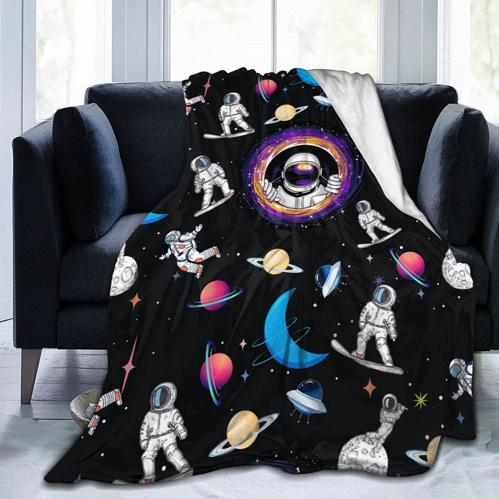 Astronaut Print Flannel Fleece Throw Blanket - Ultra Soft Lightweight Cozy Plush Blanket for Women, Men & Kids - 50x40 Inch - Perfect for Bedroom, Living Room, Sofa, Couch & Stargazing
