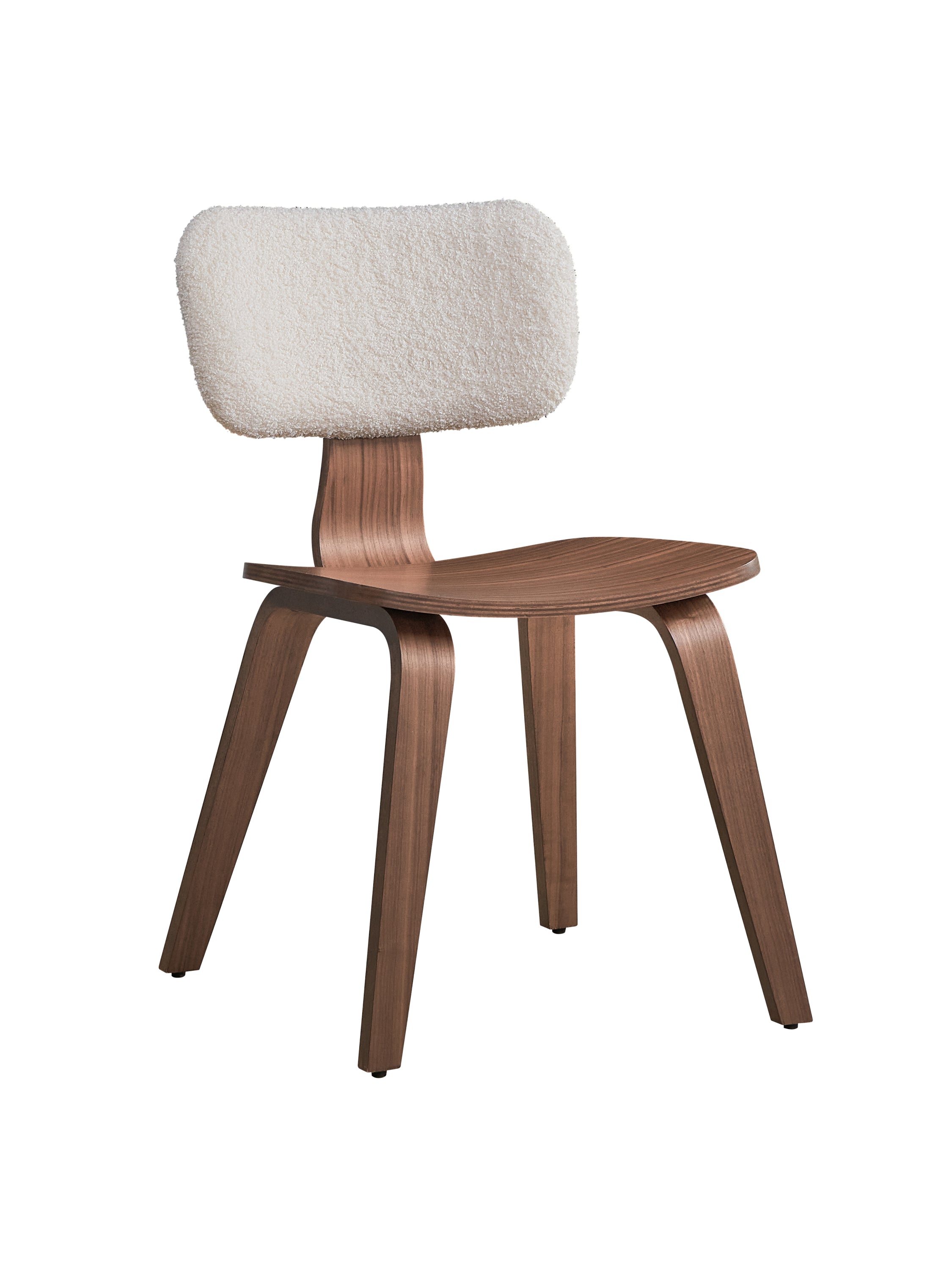 Casson White Boucle Fabric Upholstered Side Chairs with Walnut Finish - Set of 2 Modern Dining Chairs for Kitchen, Breakfast Nook or Small Space Decor